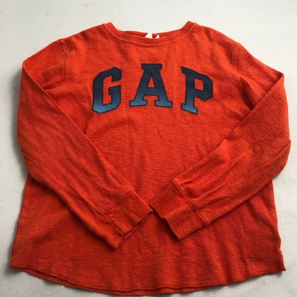 Gap orange with ombre blue logo waffle knit long sleeve shirt 10